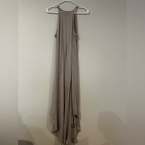 Olivia Ray Maxi Dress Size Small Black Cream Stripe Sleeveless Slit‎ Bottom hem
